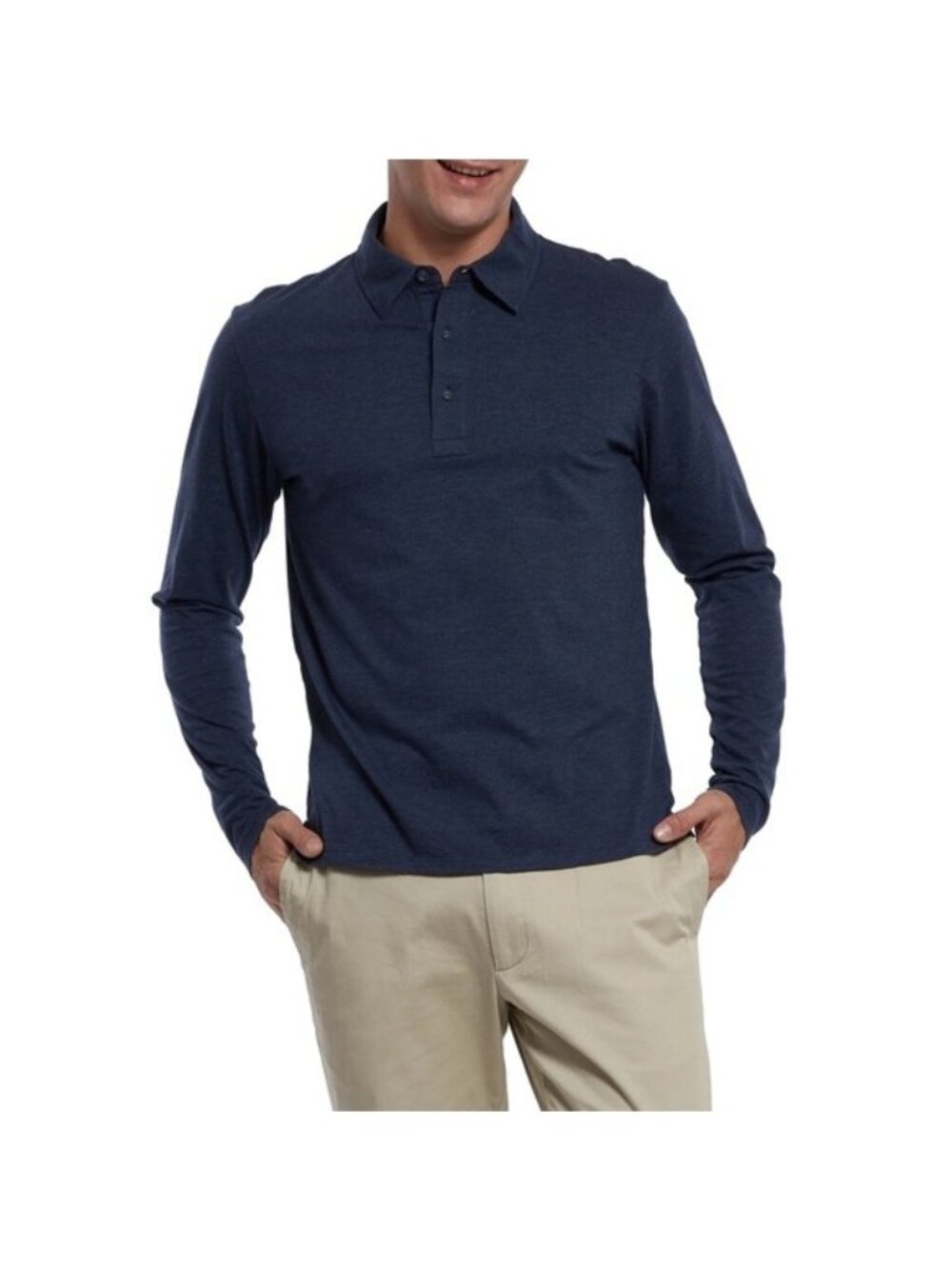 Grayers Drake Long Sleeve Micro Stripe Polo Mood Indigo Cotton Blend Size Medium